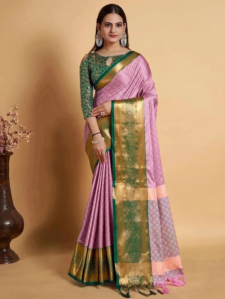 villagius woven kanjivaram cotton silk art silk saree