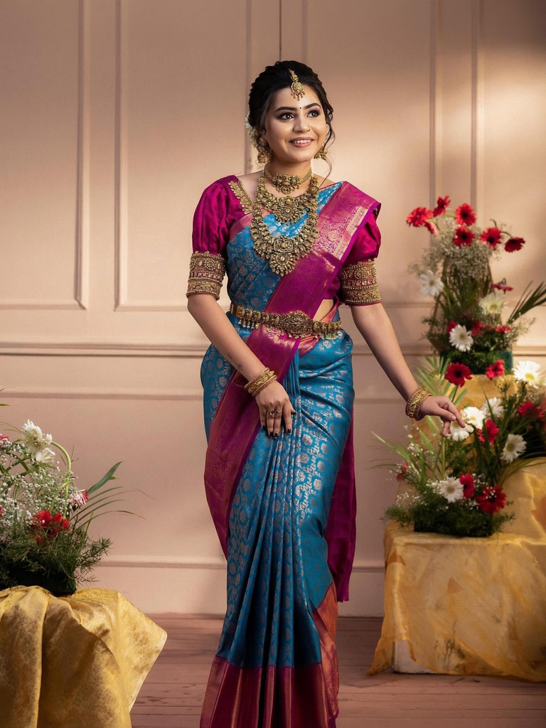 blazik floral print kanjivaram art silk saree