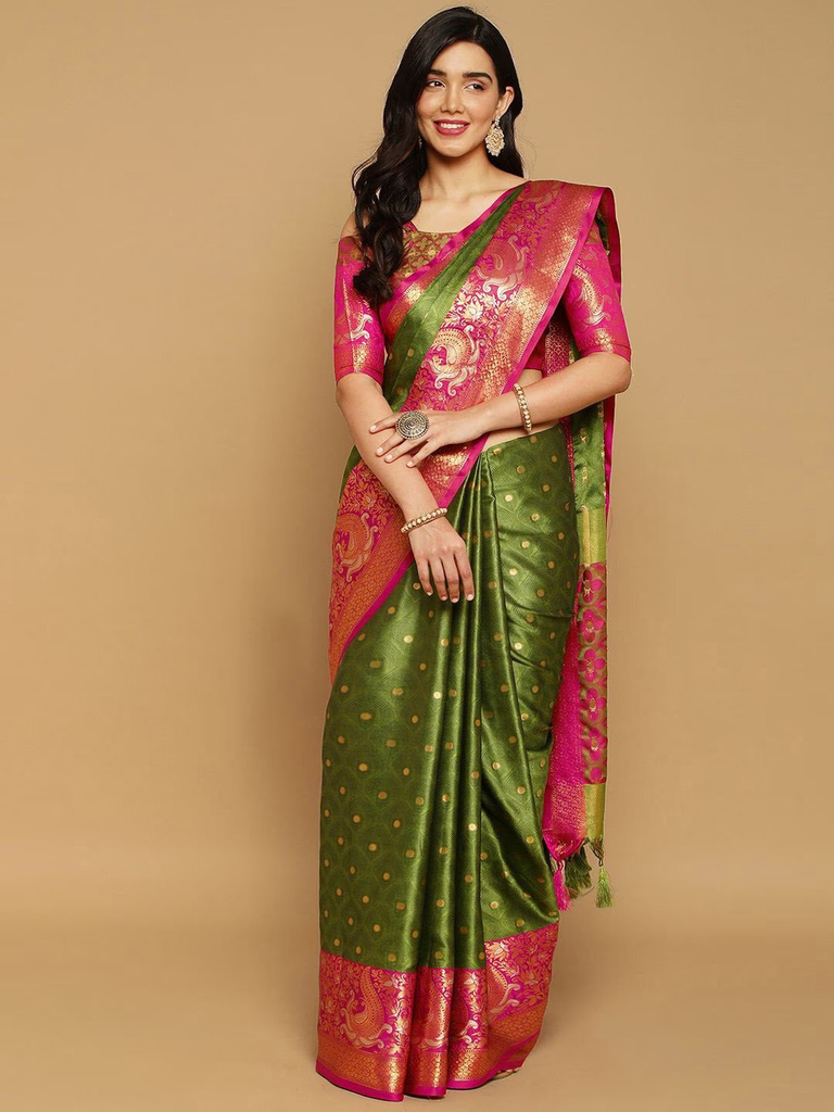 VILLAGIUS Woven, Self Design Banarasi Jacquard, Cotton Silk Saree
