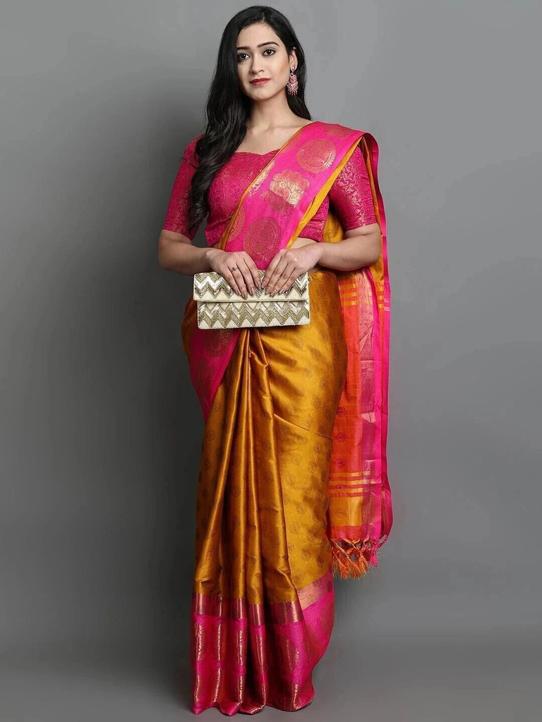 VILLAGIUS Woven Kanjivaram Cotton Silk, Art Silk Saree