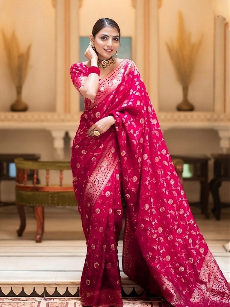 pheasant woven banarasi jacquard art silk saree