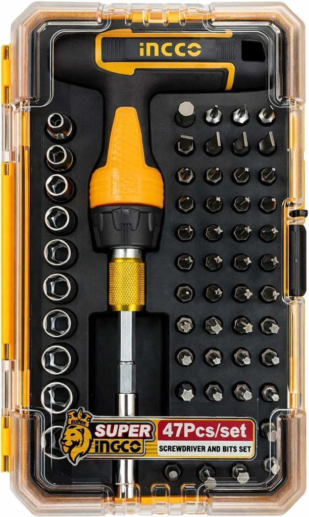 INGCO 47PCS / SET T-Handle Wrench Screwdriver Set HKSDB0478 M Ratchet Screwdriver Set