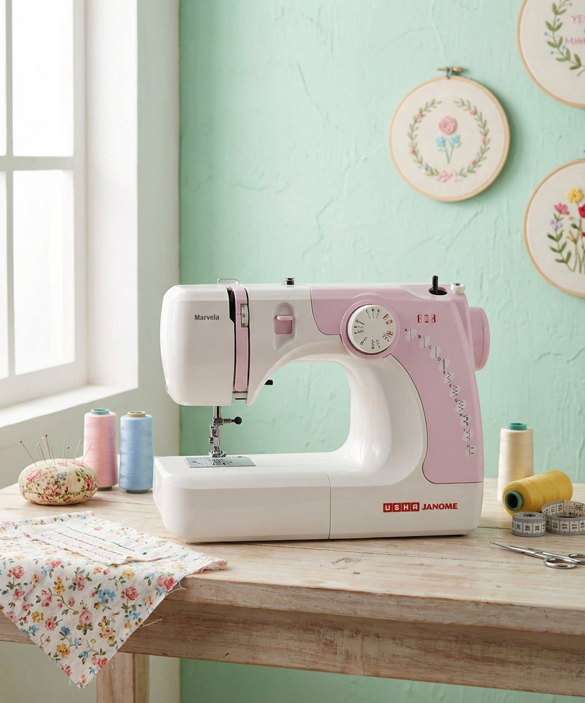 MARVELA Electric Sewing Machine 14 built-in stitches 550 SPM WHITE PINK