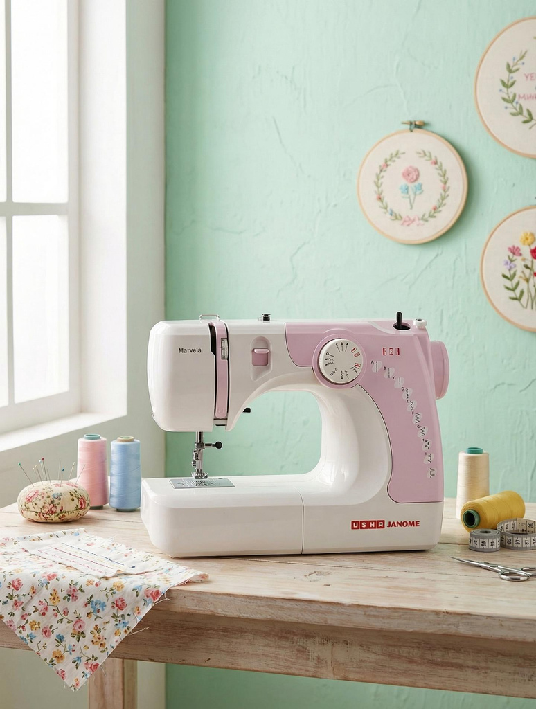 MARVELA Electric Sewing Machine 14 built-in stitches 550 SPM WHITE PINK