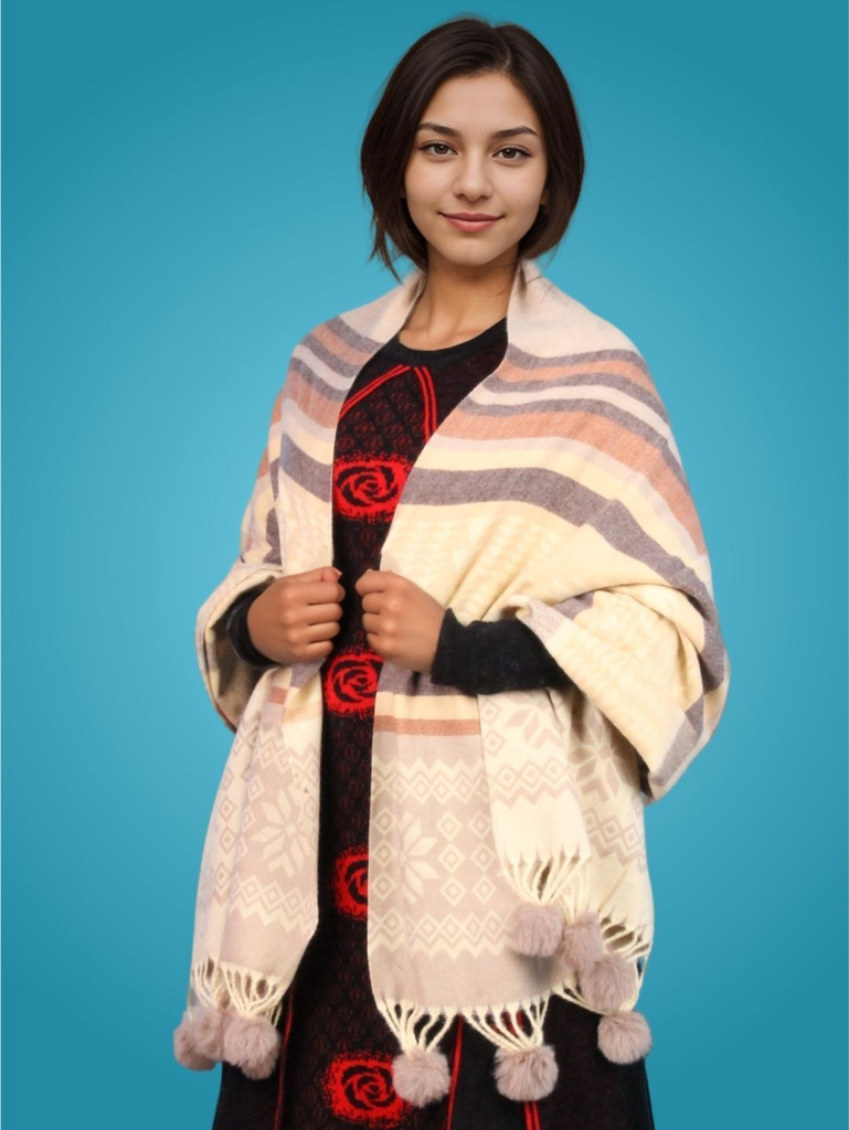 Daily Needs Shop Wool Self Design Women Shawl (Multicolor)