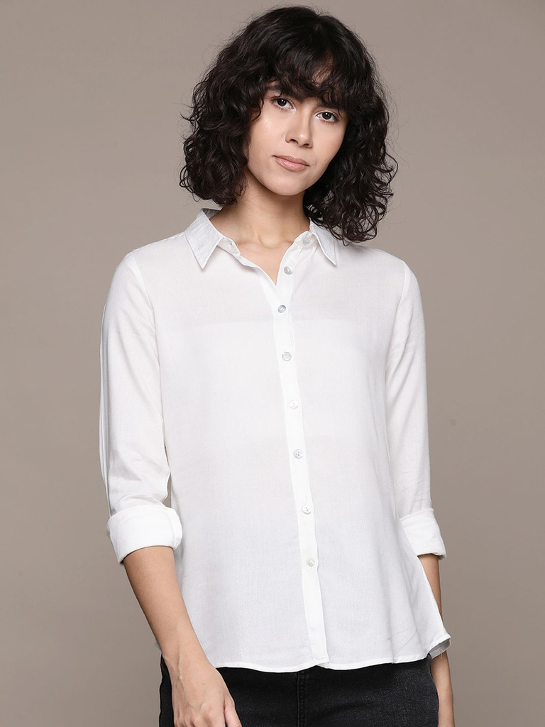 roadster women solid casual white shirt
