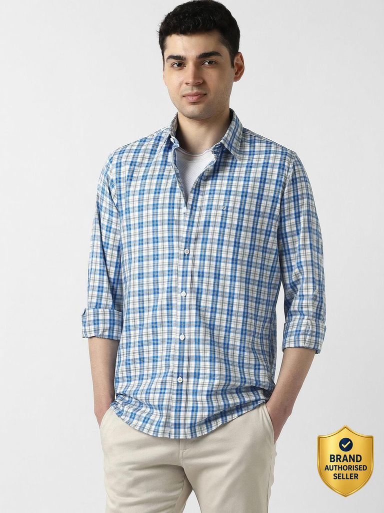 PETER ENGLAND Men Checkered Casual Blue Shirt