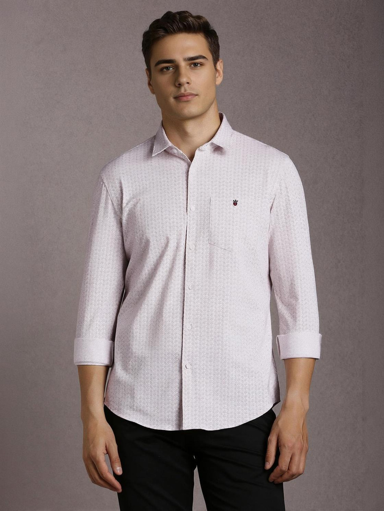 louis philippe sport men printed casual pink shirt