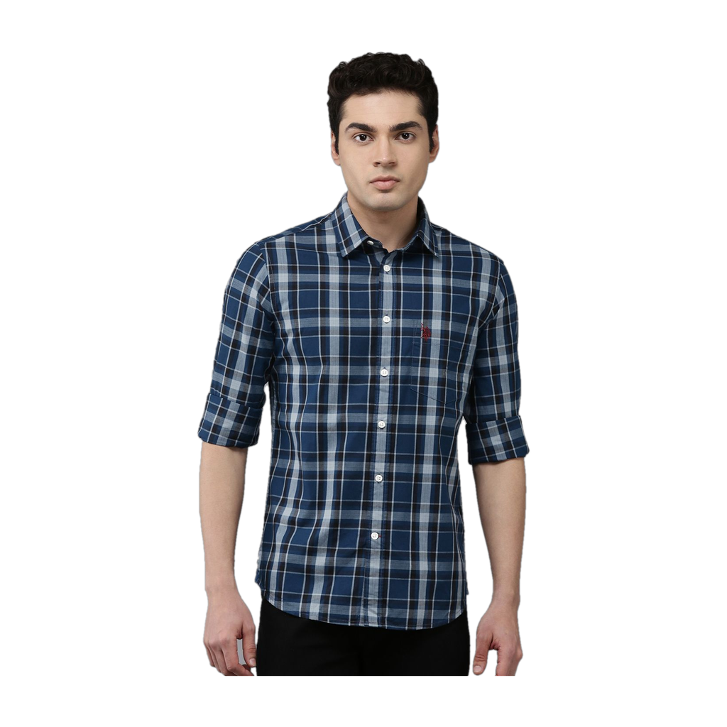 u s polo assn men checkered casual blue shirt