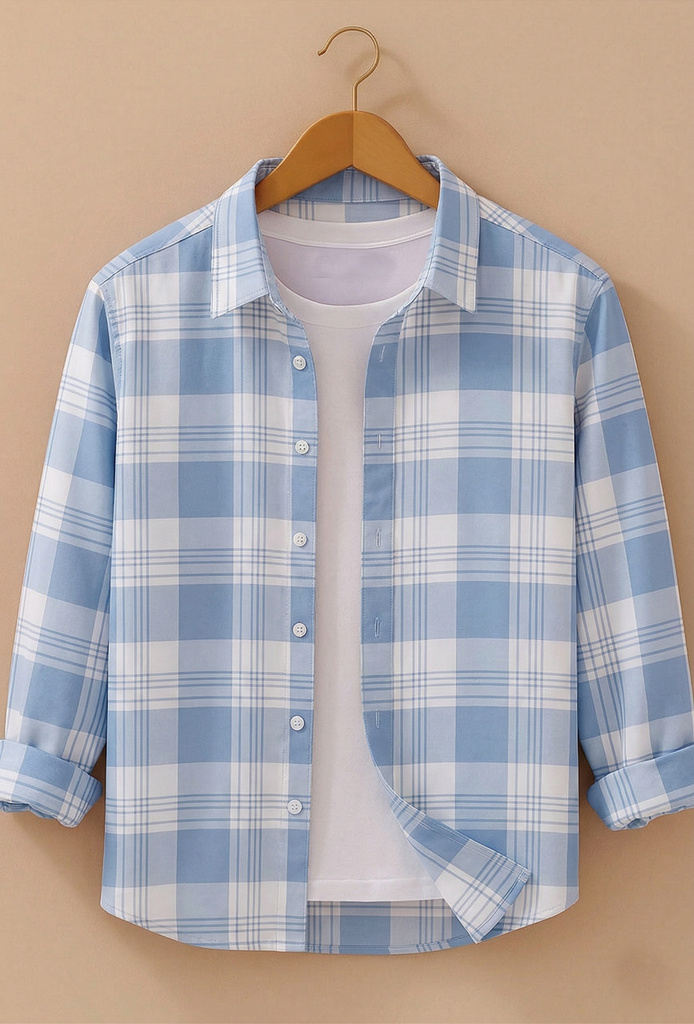 SHIRTZONE Men Checkered Casual Light Blue Shirt