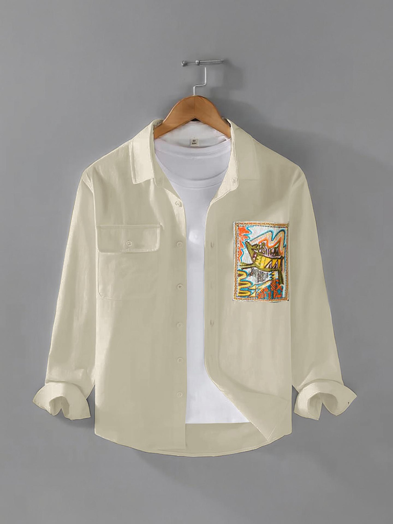 Nortex Men Printed, Solid Casual Cream Shirt