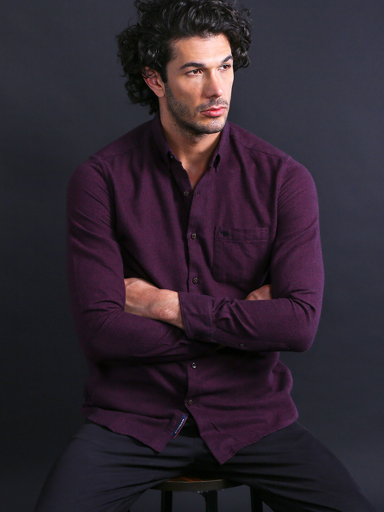 bear house men solid casual purple shirt