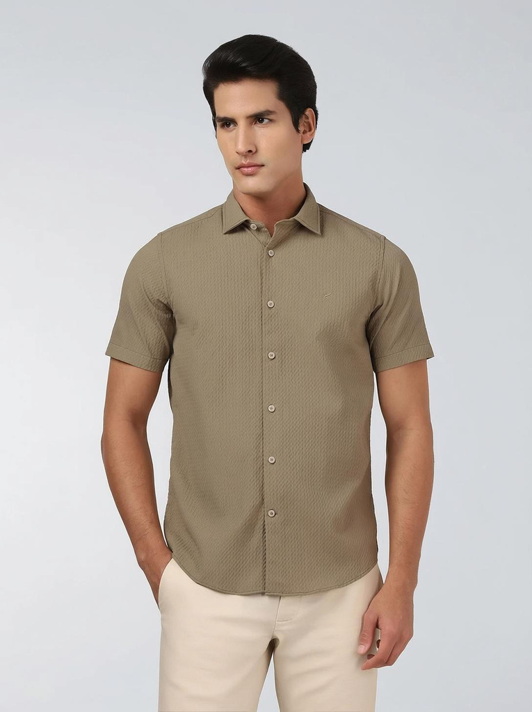 Blackberrys Men Self Design Casual Khaki Shirt