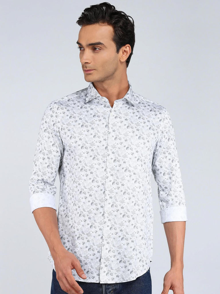 integriti men floral print casual grey shirt