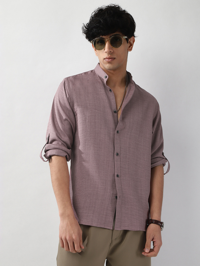 urbano fashion men solid casual purple shirt