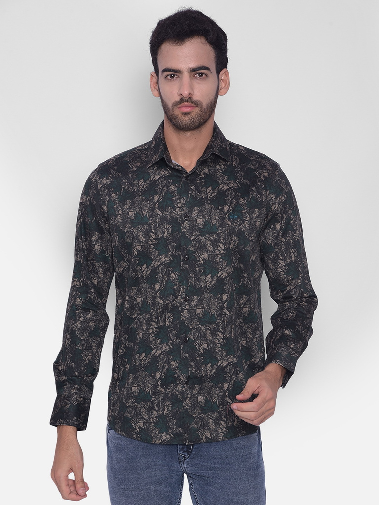crimsoune club men printed casual green shirt