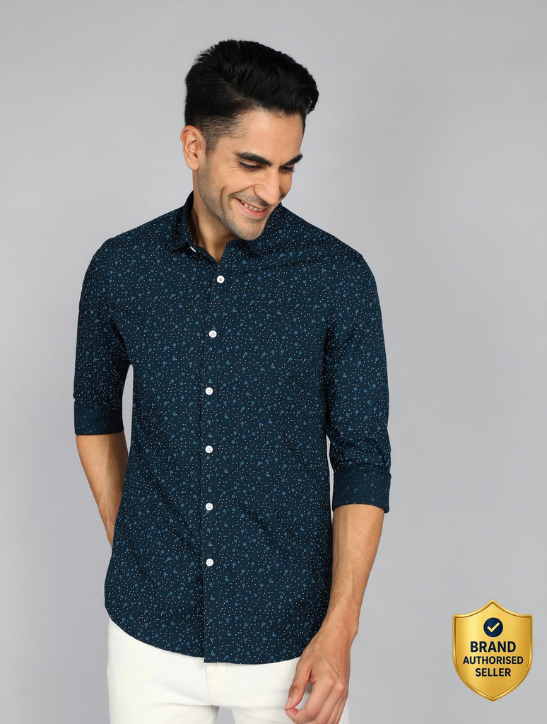 allen solly men printed casual blue shirt