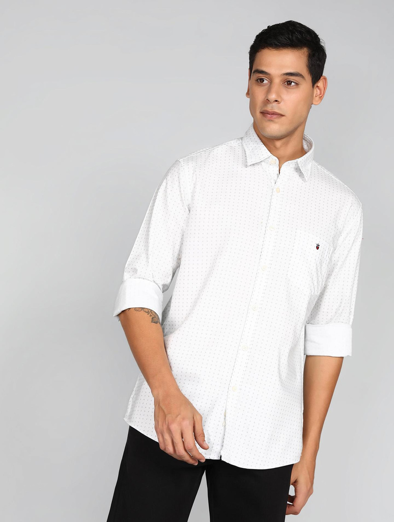 louis philippe sport men printed casual white shirt