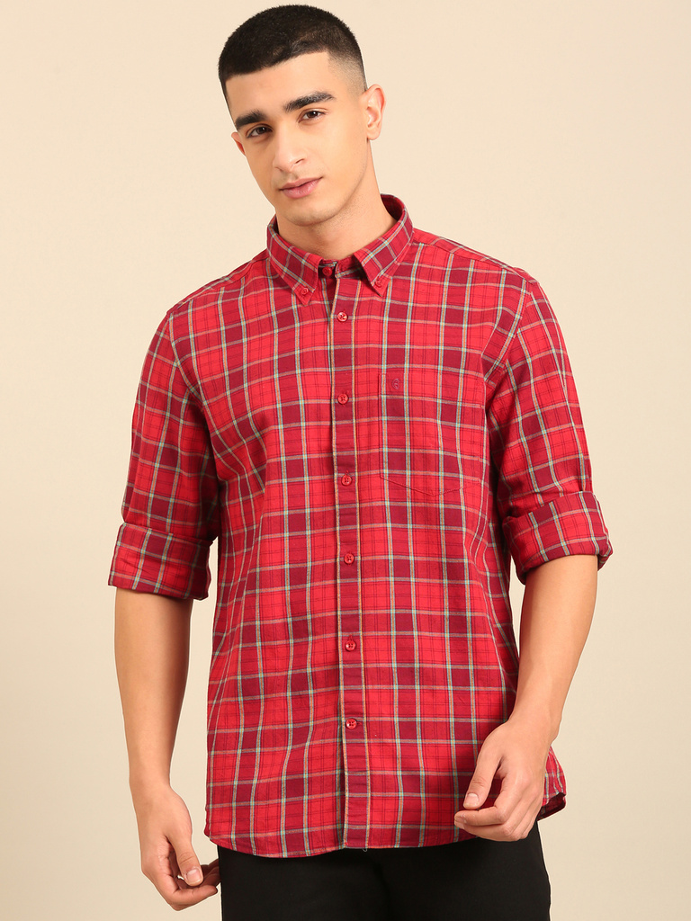 CAVALLO BY LINEN CLUB Men Checkered Casual Maroon Shirt