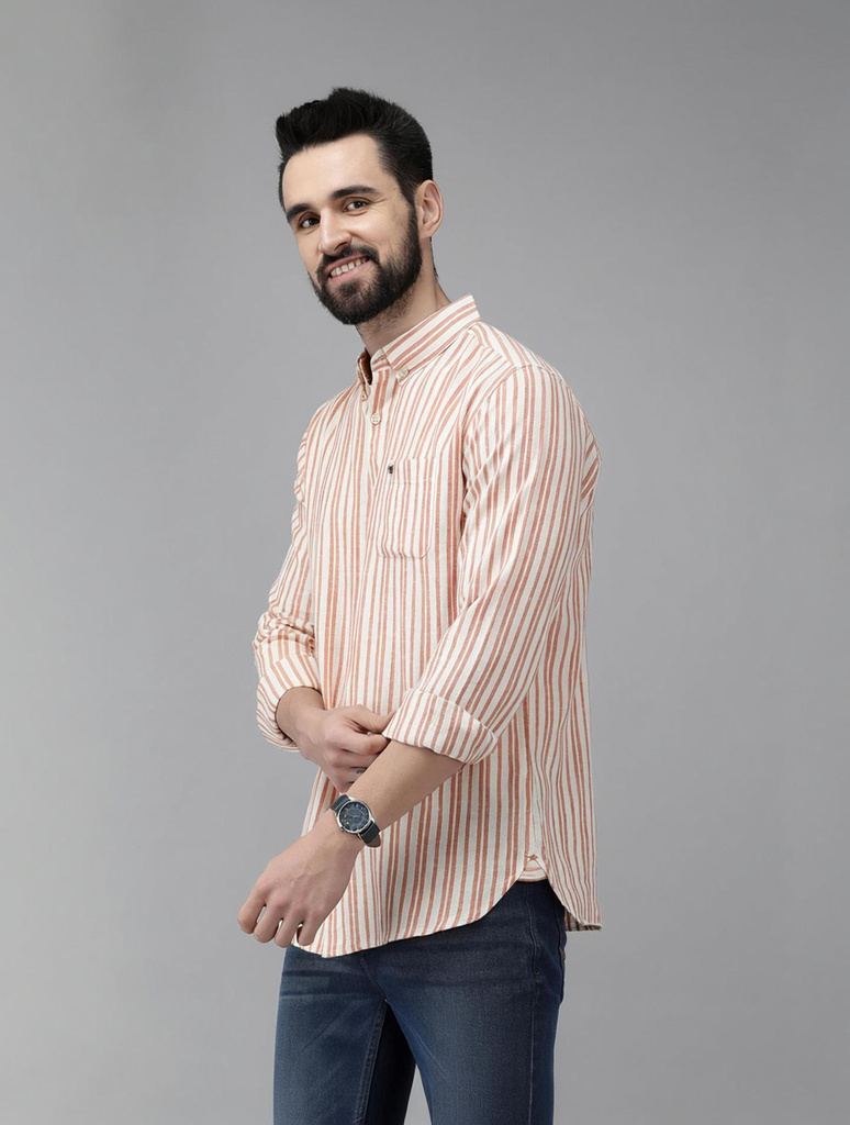 Men Slim Fit Striped Button Down Collar Casual Shirt
