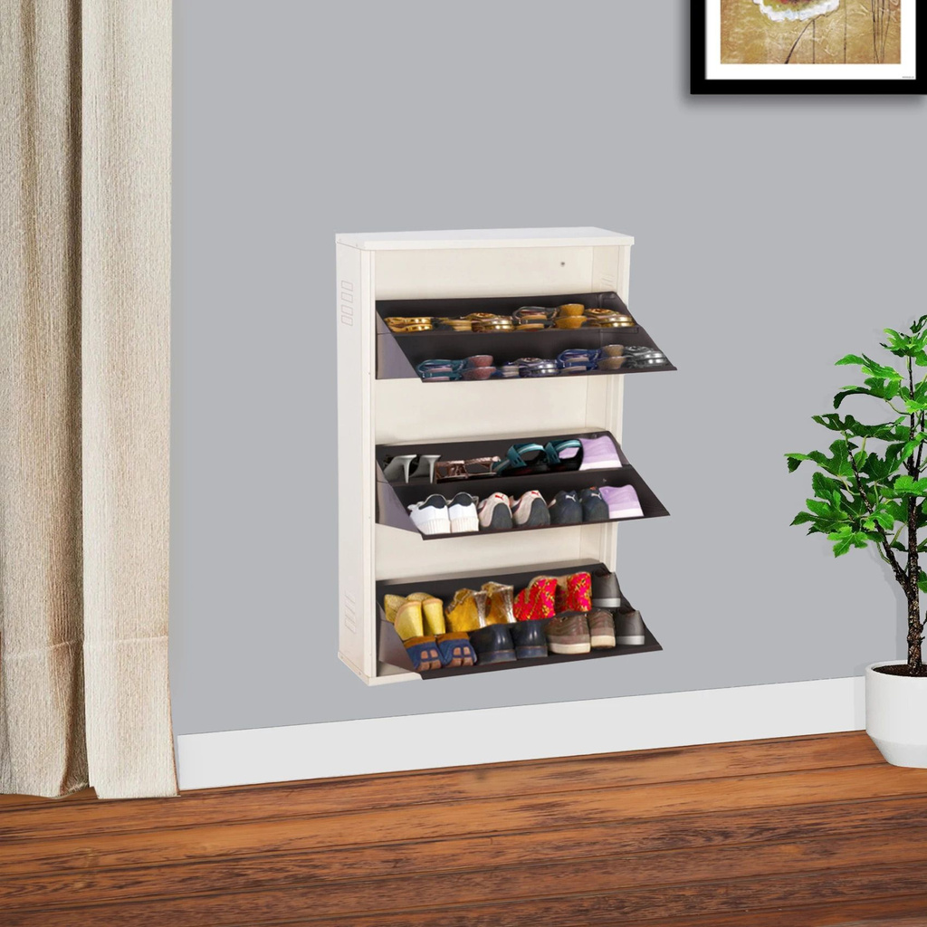 29 Inch Wide, 6 Shelf | Double Decker | Store 24 Shoe/36 Slipper | Wall Mount Metal Shoe Rack (Ivory_Coffee, 6 Shelves, DIY(Do-It-Yourself))