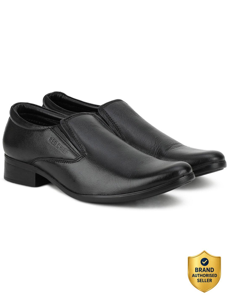 RED CHIEF Genuine Leather Formal Slip-On Shoes for Men Black RC3497 001 Slip On Shoes For Men