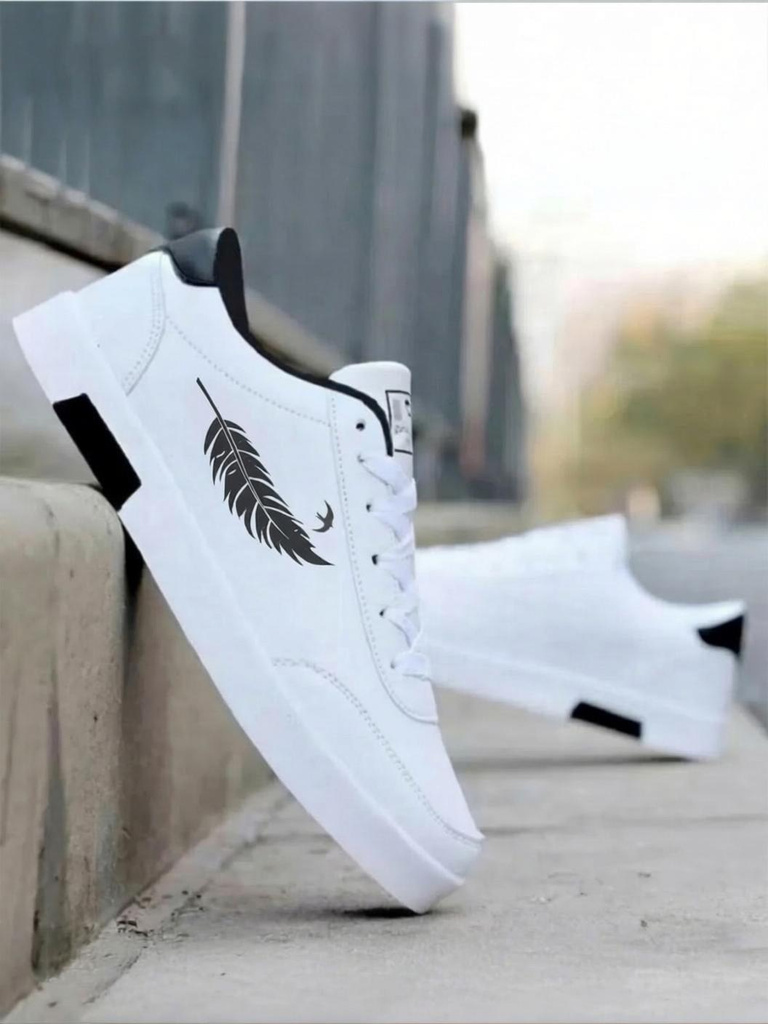 Trending Stylish Casual Outdoor Sneakers Shoes For Men Sneakers For Men (White, Black , 9)