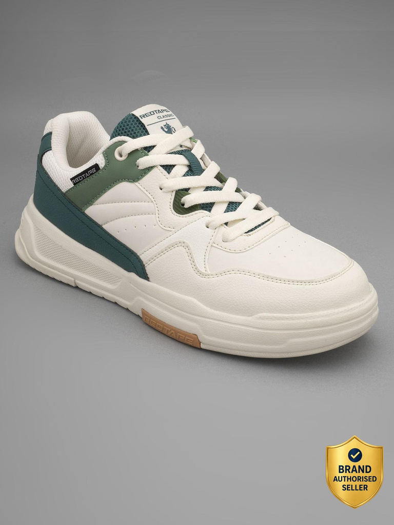 Men's Lifestyle Sneakers | Sleek Lace-Up Design for Daily Comfort Sneakers For Men (Green, Beige , 8)