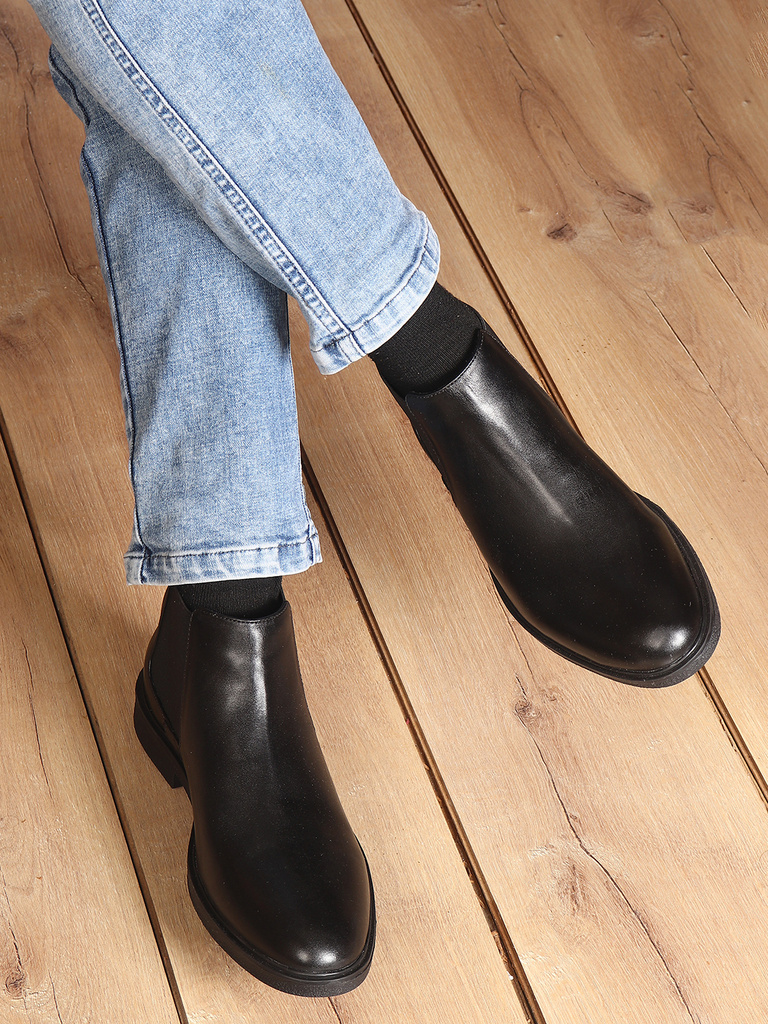 Men's Premium Leather Slip-On Chelsea Boots Boots For Men (Black , 10)