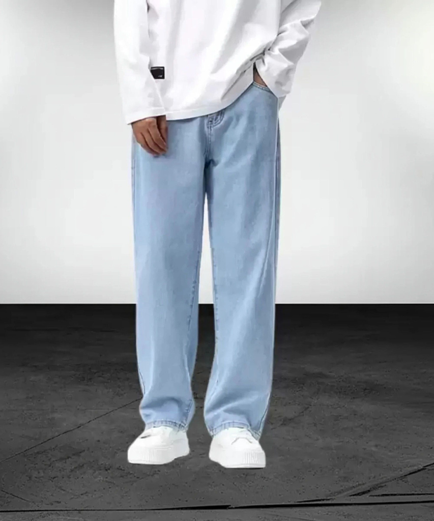 meixn loose fit men light blue jeans