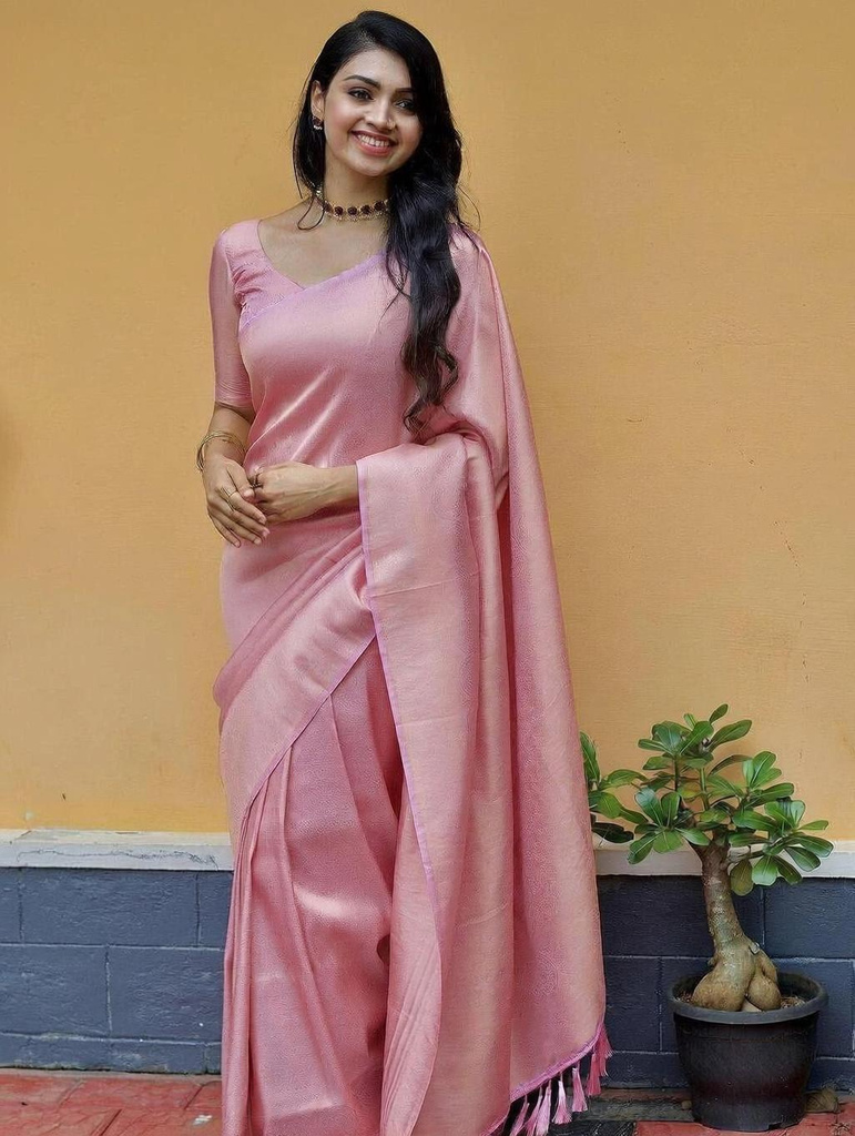 Woven Kanjivaram Pure Silk, Art Silk Saree (Pink)