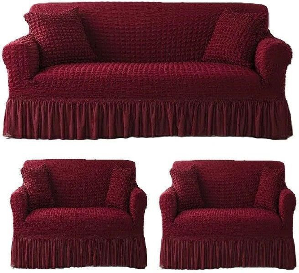 Polycotton 3+1+1 Seater Sofa Striped Cover (Pack of 3 Red)