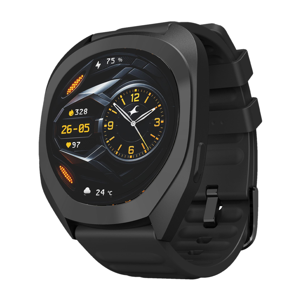 Fastrack Cosmix 1.32" AMOLED Metal Case with AI Watchface & AI Voice Chat, BT Calling Smartwatch (Black Strap, Free Size)