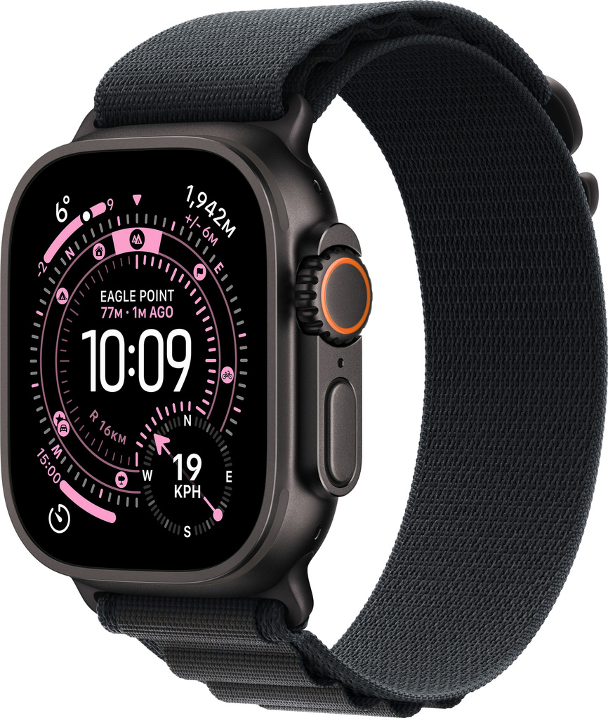 Apple Watch Ultra 3 GPS + Cellular 49mm Black Titanium Case Black Alpine Loop - Medium (Black Strap, Medium)