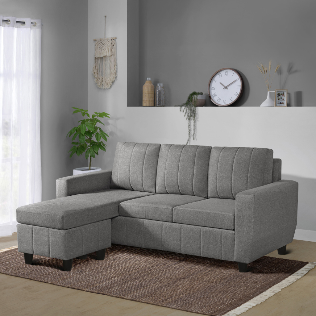 Bae Designed by Duroflex - Premium with Modern Space-Saving Design Fabric 4 Seater Sofa (Finish Color - Stone Grey, DIY(Do-It-Yourself))