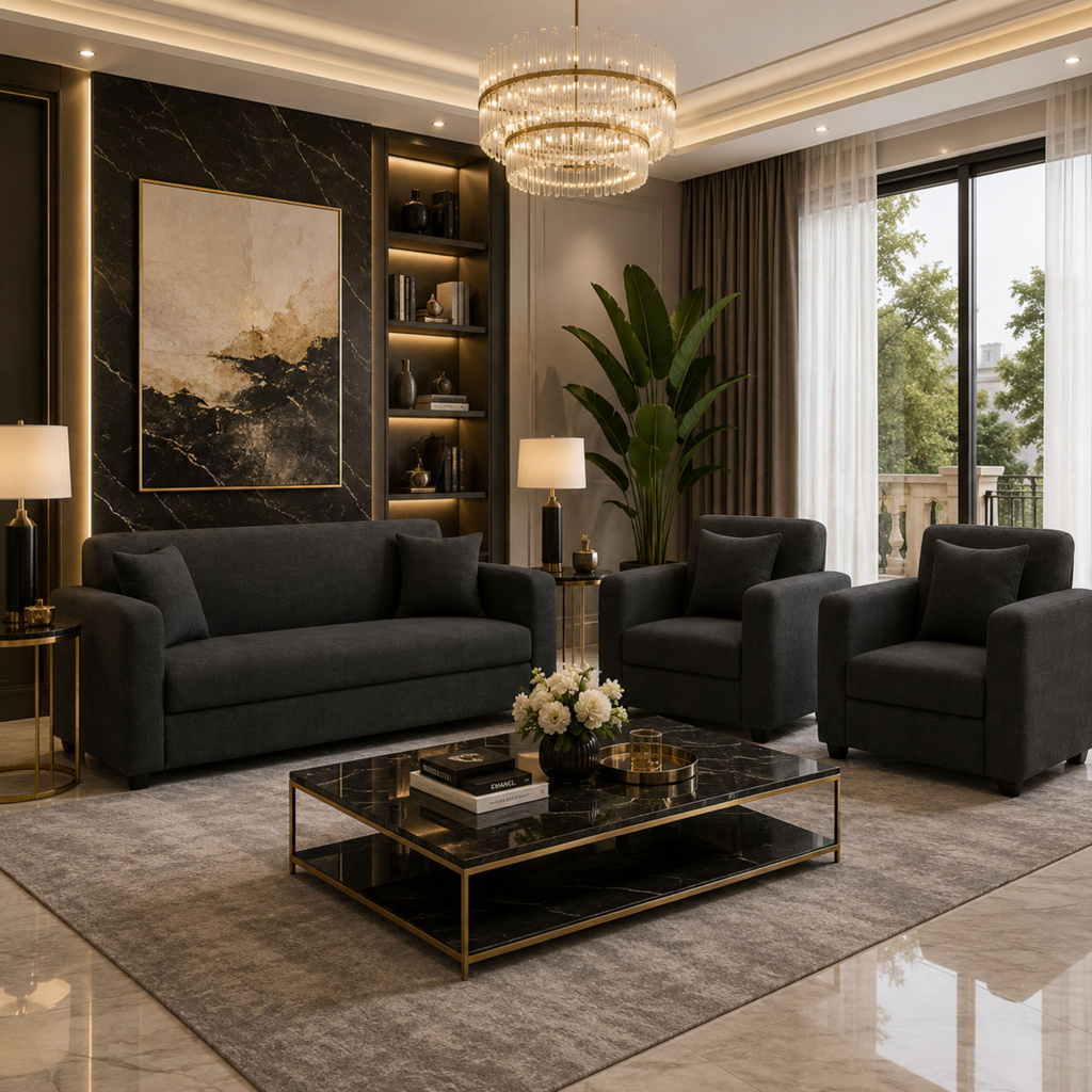 WAKESURE Premium Quality Jute Fabric 3 + 1 + 1 Sofa Set