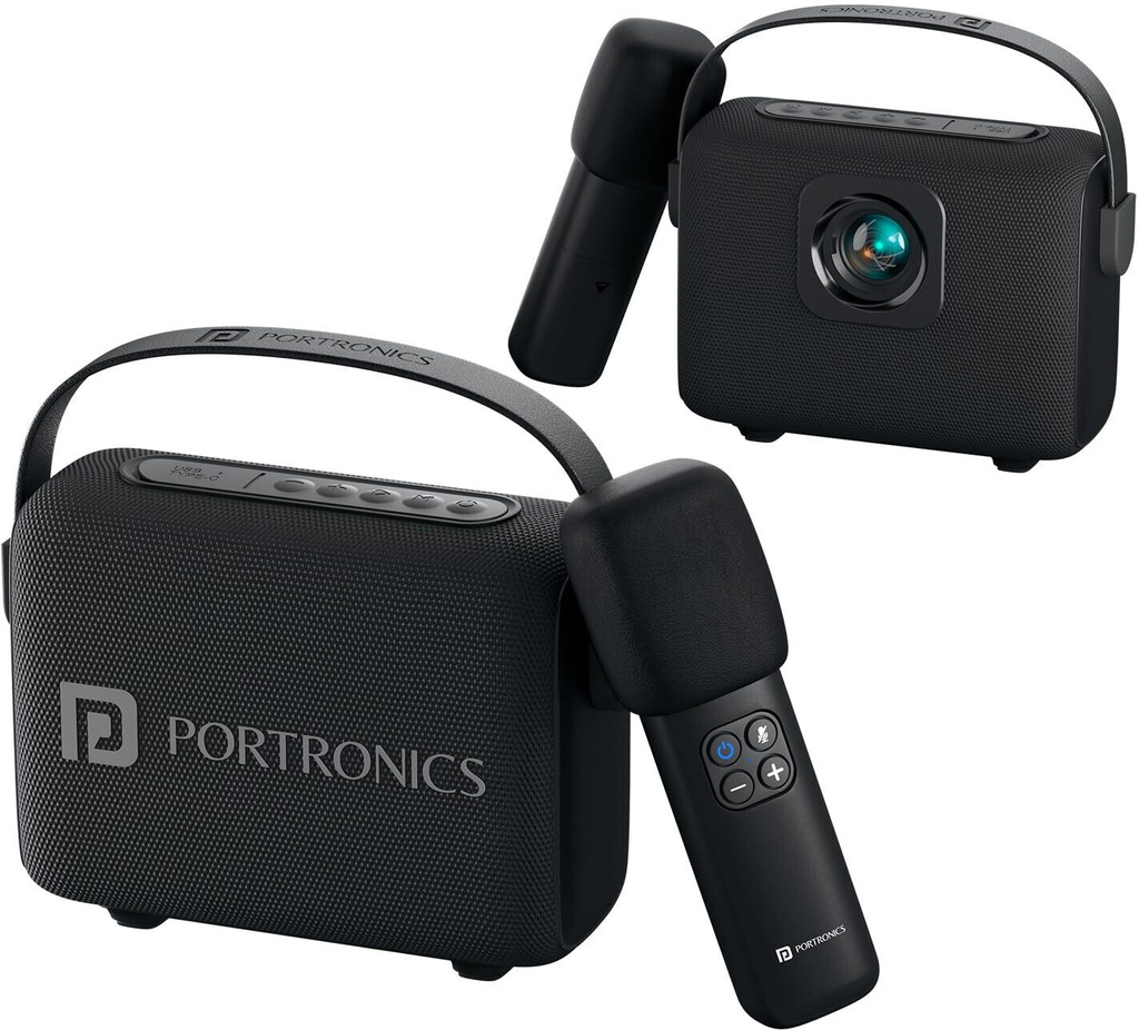 Portronics Resonate 2 14W Bluetooth Speaker With Wireless Karaoke Mic, LED Projection Light 14 W Bluetooth Speaker (Black, Mono Channel)