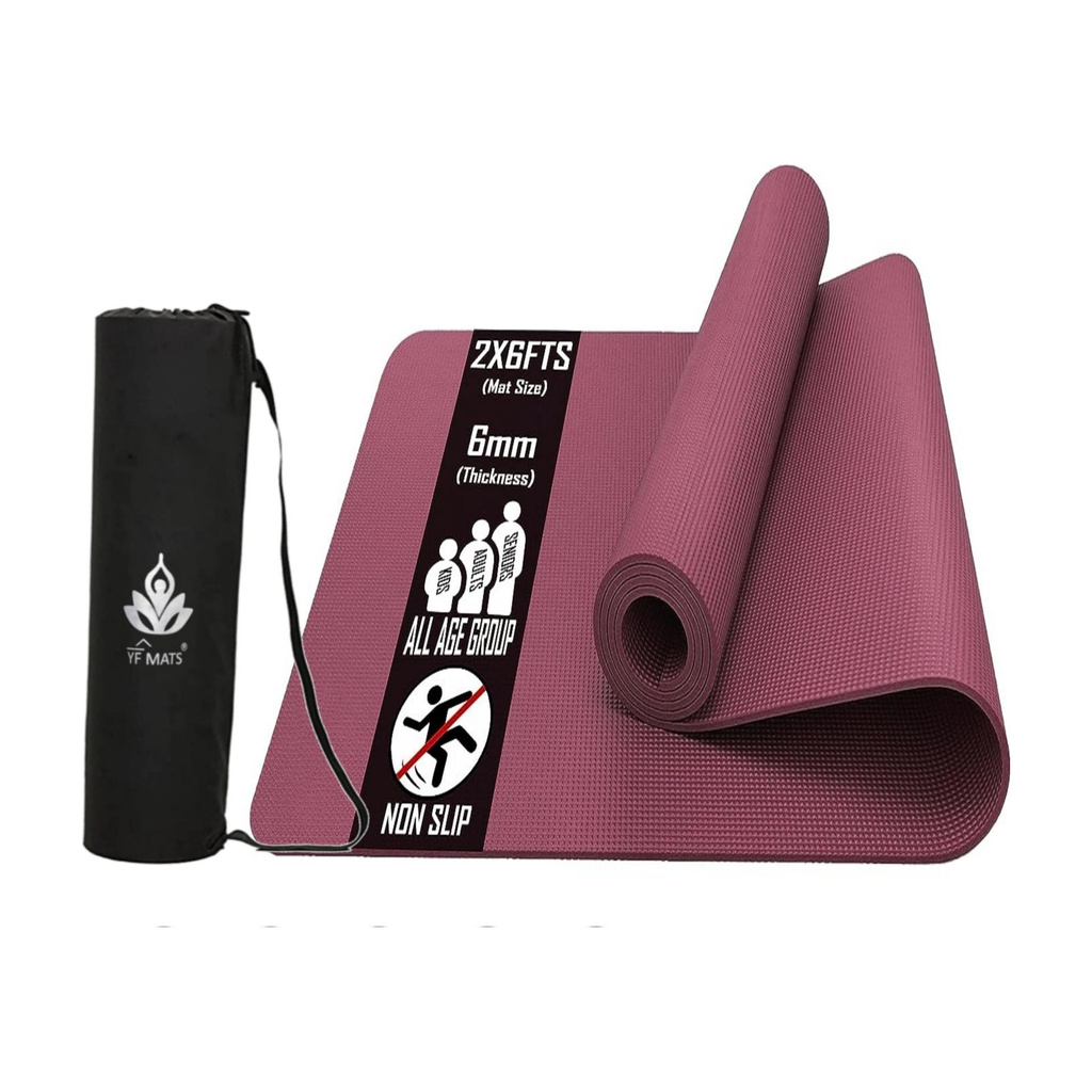 6MM - Super-Sports Yoga Mat for Mens Women Kids Maroon 6 mm Yoga Mat