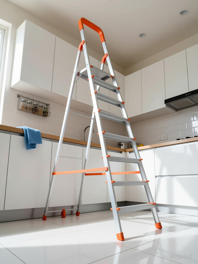 mizu exel 8 steps ladder home aluminium upto 300 kgs load capacity steel