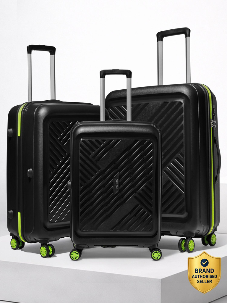Hard Body Set of 3 Luggage 8 Wheels - Rhino Strong Hard Side Luggage | Trolley Bag With Flushed Combination Lock - Black, Green