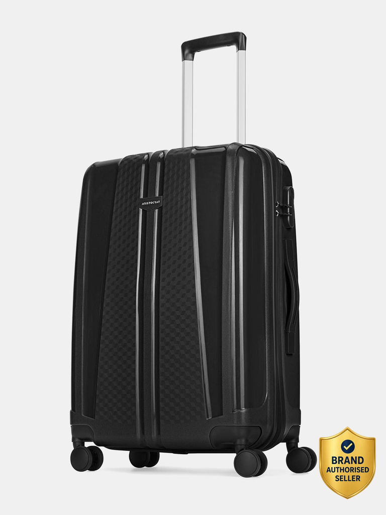 aristocrat vip invictus 65 hardbody trolley bag jet black check in suitcase 8 wheels 26 inch