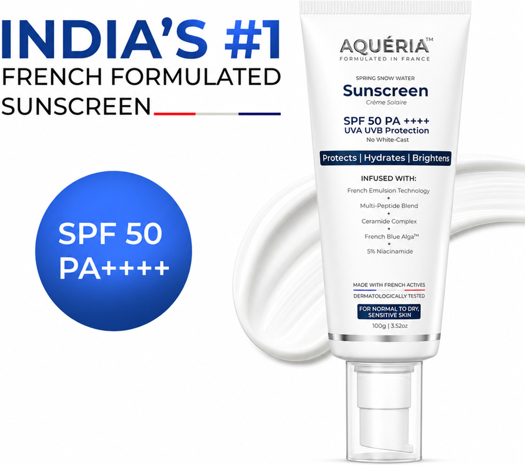 Aqueria Sunscreen - SPF 50 PA++++ Brightening & Hydrating French Multi-Active SPF | Niacinamide, Tranexamic Acid