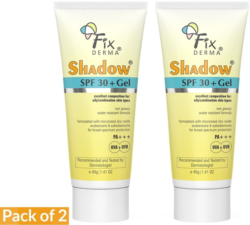 Fixderma Sunscreen - SPF 30+ PA+++ Shadow Sunscreen SPF 30+ Gel For Oily Skin, UVA-UVB Protection, Pack of 2