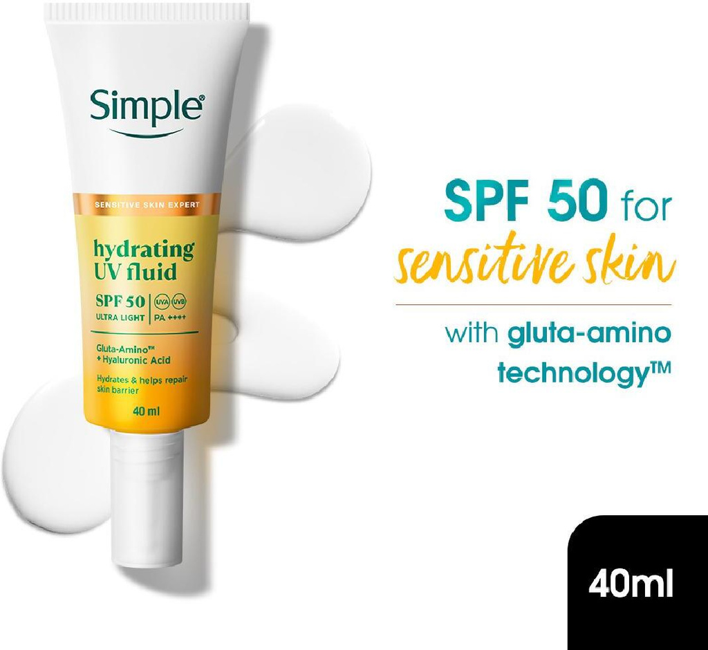 simple sunscreen spf 50 pa uv fluid hyaluronic acid dry sensitive skin 40ml