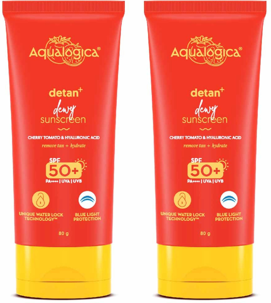 Aqualogica Sunscreen - SPF 50 PA++++ Detan + Dewy Sunscreen with Cherry Tomato & Hyaluronic Acid