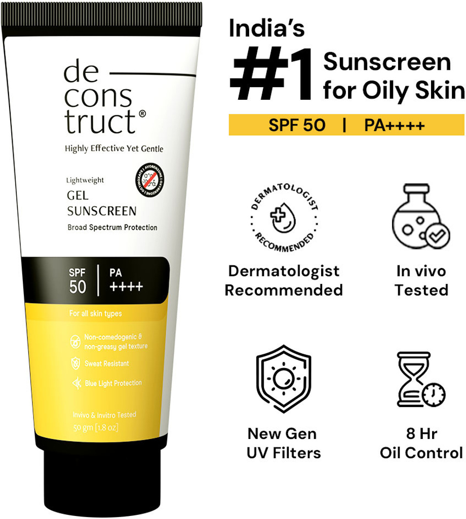 deconstruct sunscreen spf 50 pa lightweight gel in vivo tested non greasy men women