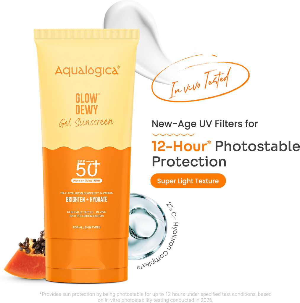 aqualogica sunscreen spf 50 pa glow dewy vitamin c uva uvb blue light protection