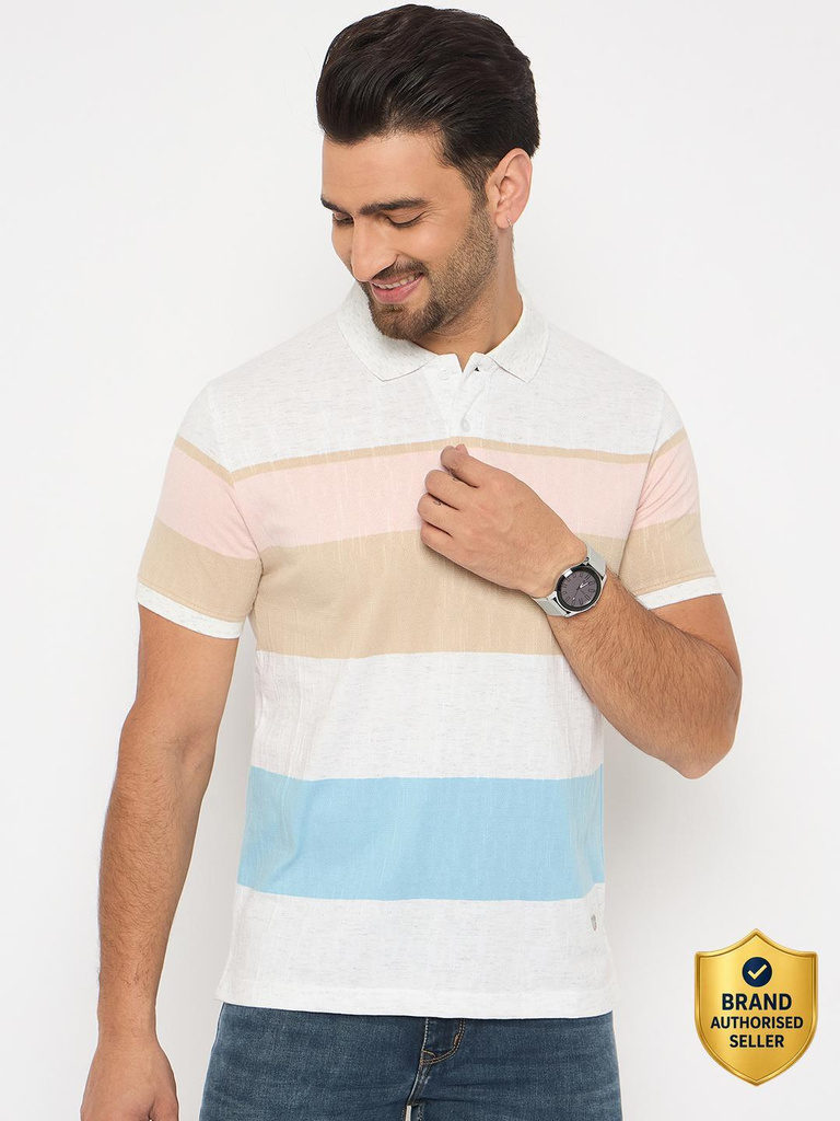 DUKE Striped Men Polo Neck Multicolor T-Shirt