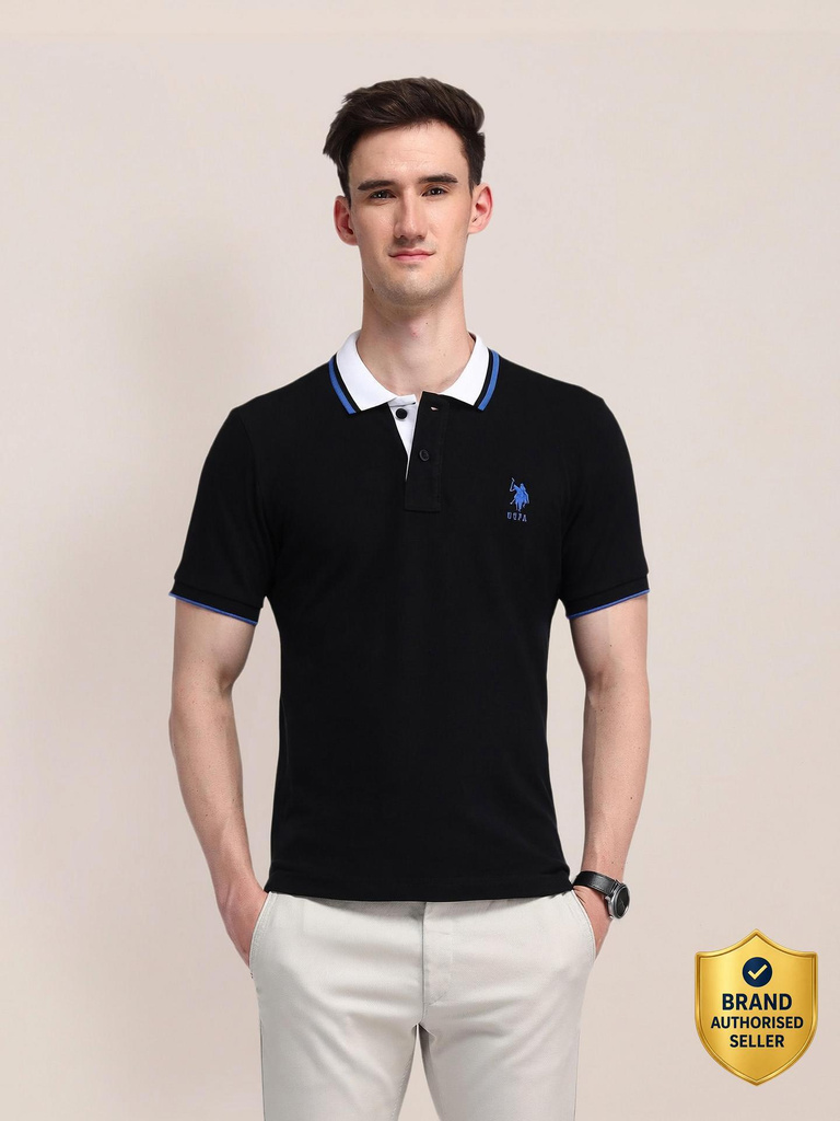 u s polo assn solid men neck black t shirt