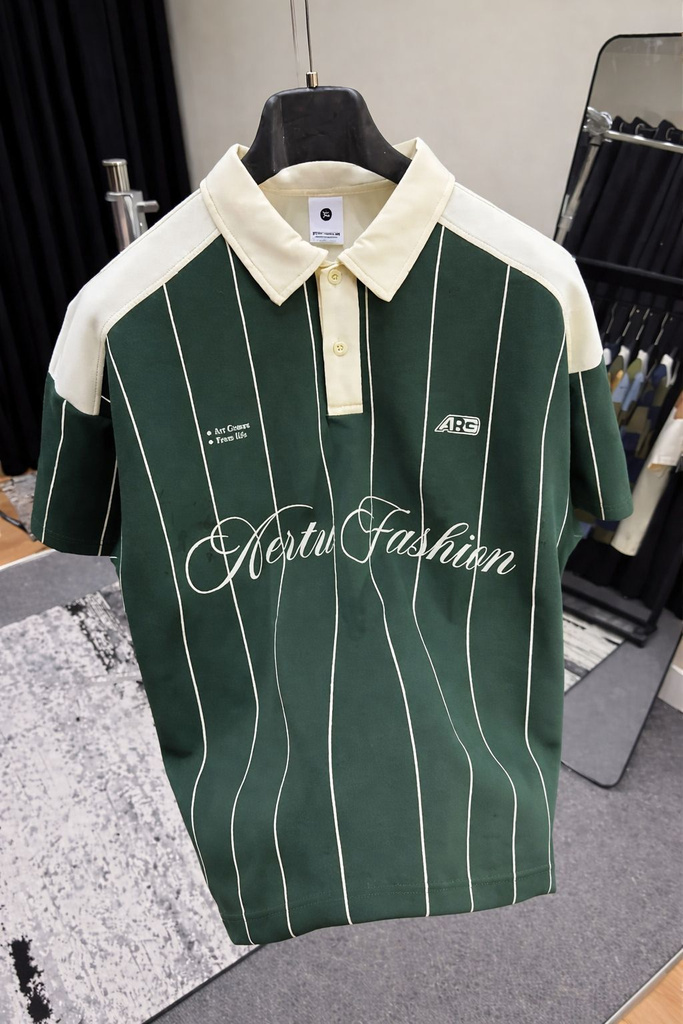 VOIDLINE Printed Men Polo Neck Green T-Shirt